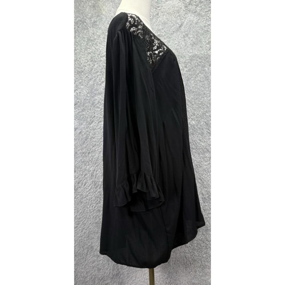 Torrid Womens Size 4 Black Lace Tunic Blouse Pintuck Ruffle Sleeve Boho Plus - Picture 2 of 11
